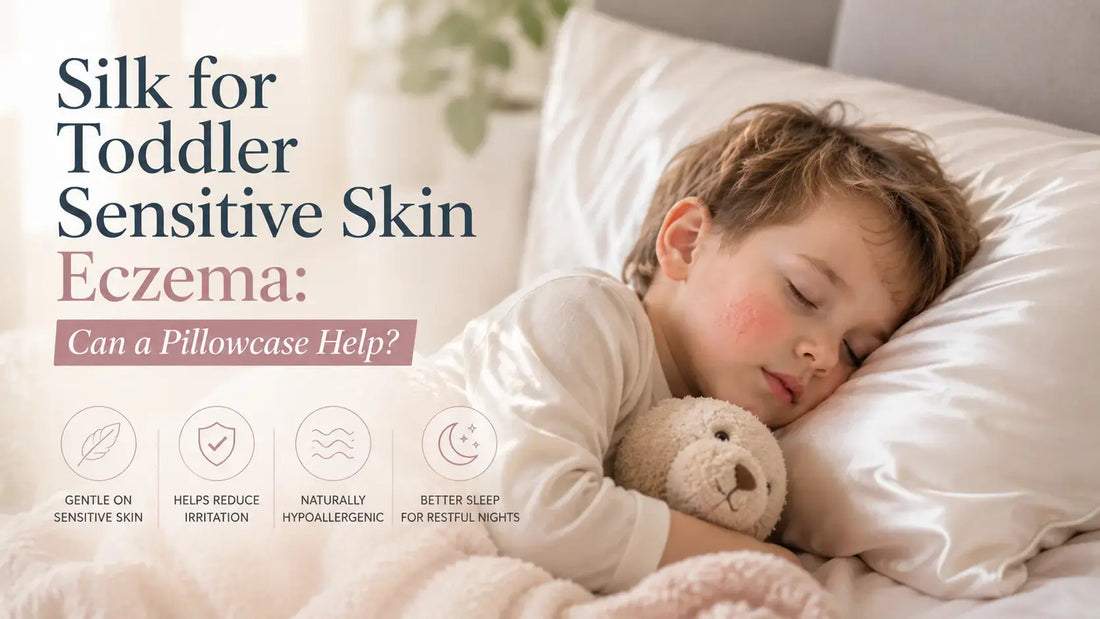 Young child resting on a soft silk pillowcase - can a Lunelle silk pillowcase help soothe toddler sensitive skin and eczema flare-ups overnight