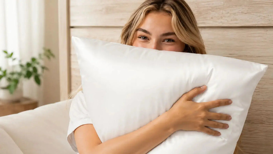 Silk pillowcase on a bright lit bed - debunking the most common myths about silk care washing and dry cleaning