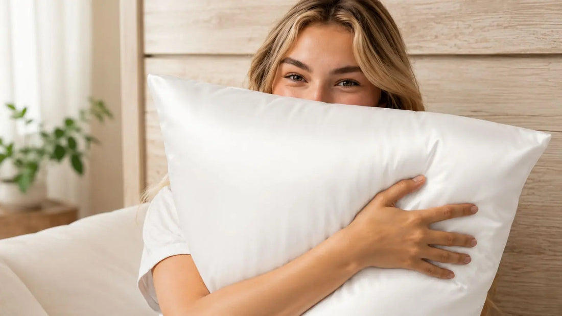 Silk pillowcase on a bright lit bed - debunking the most common myths about silk care washing and dry cleaning