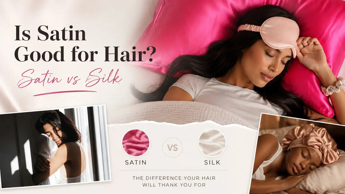 Satin pillowcase compared to silk on a bed - honest guide to whether satin is good for hair and why mulberry silk still outperforms it