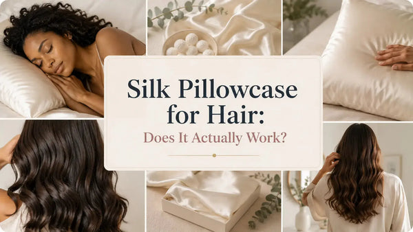 Woman with smooth frizz-free hair resting on a Lunelle mulberry silk pillowcase - does a silk pillowcase actually work for hair protection overnight