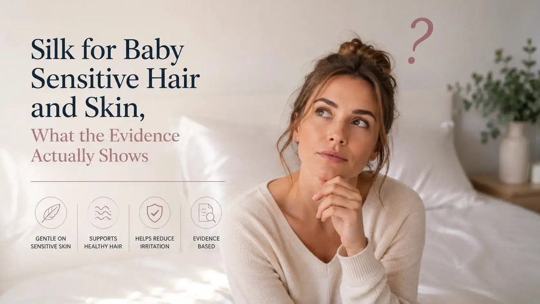 Baby sleeping peacefully on a smooth silk surface - evidence-based guide to using silk for baby sensitive hair and delicate skin