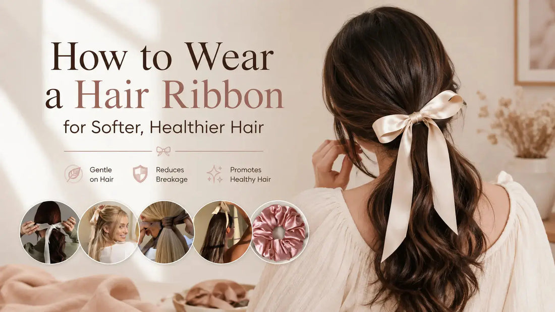 Elegant updo hairstyle with a silk ribbon woven gently through hair - silk ribbon hairstyle tutorial for looks that protect hair from breakage
