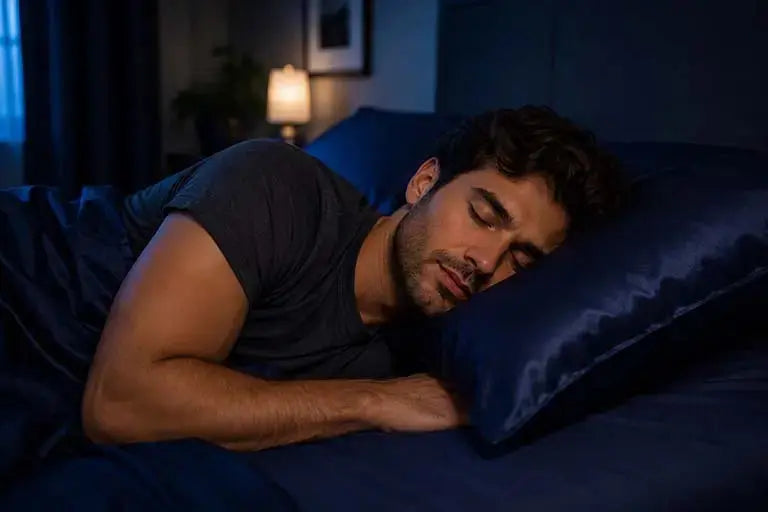 Woman sleeping cool and comfortably on a Lunelle mulberry silk pillowcase - why silk pillowcases help hot sleepers regulate temperature overnight