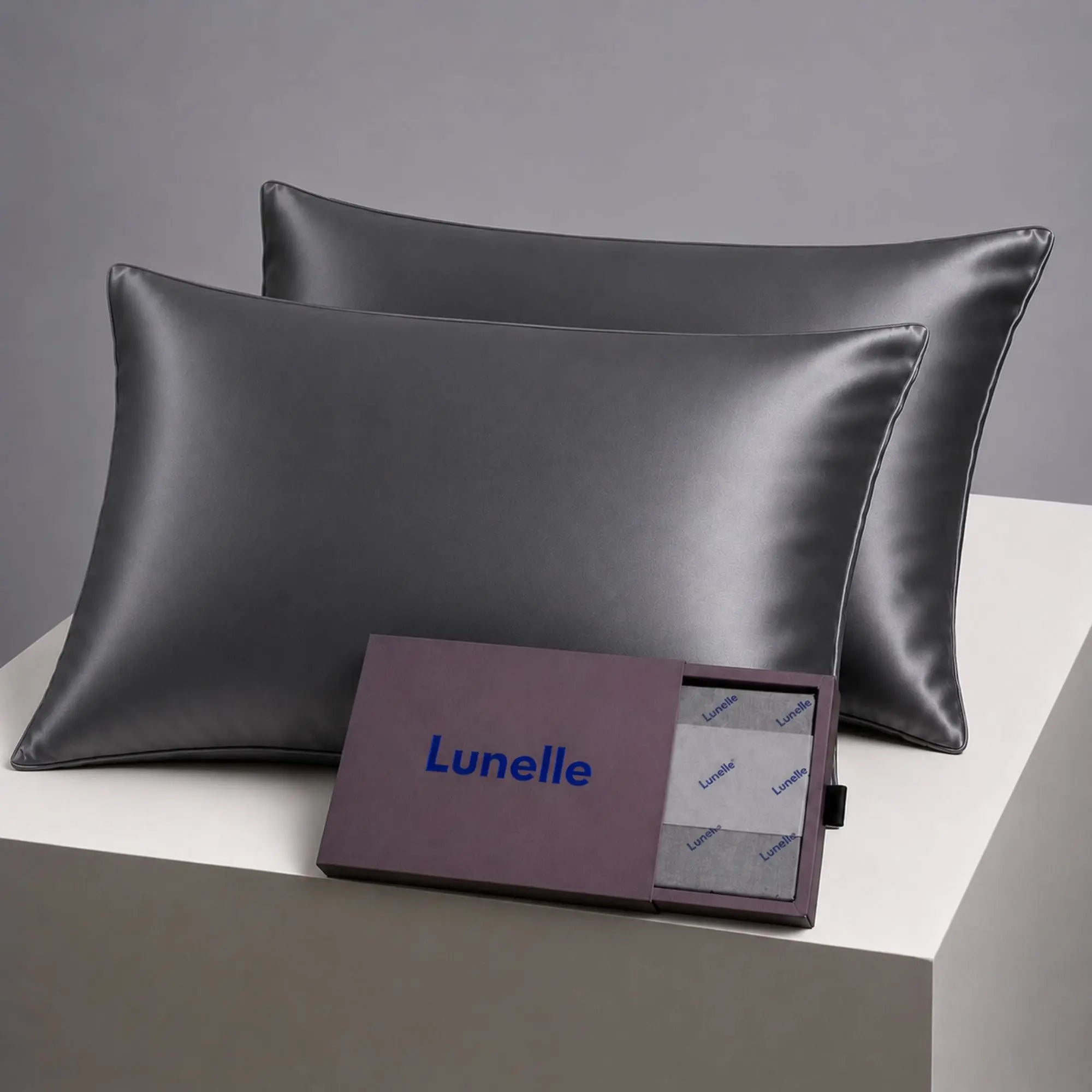 Set Of 2 | 22 Momme 100% Mulberry Silk Pillowcases for Hair & Skin - Dark Gray Lunelle