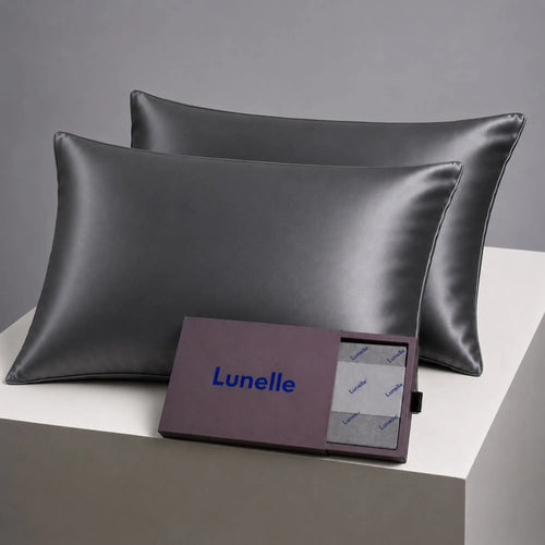 Lunelle dark grey 22 momme 100% mulberry silk pillowcase set of two