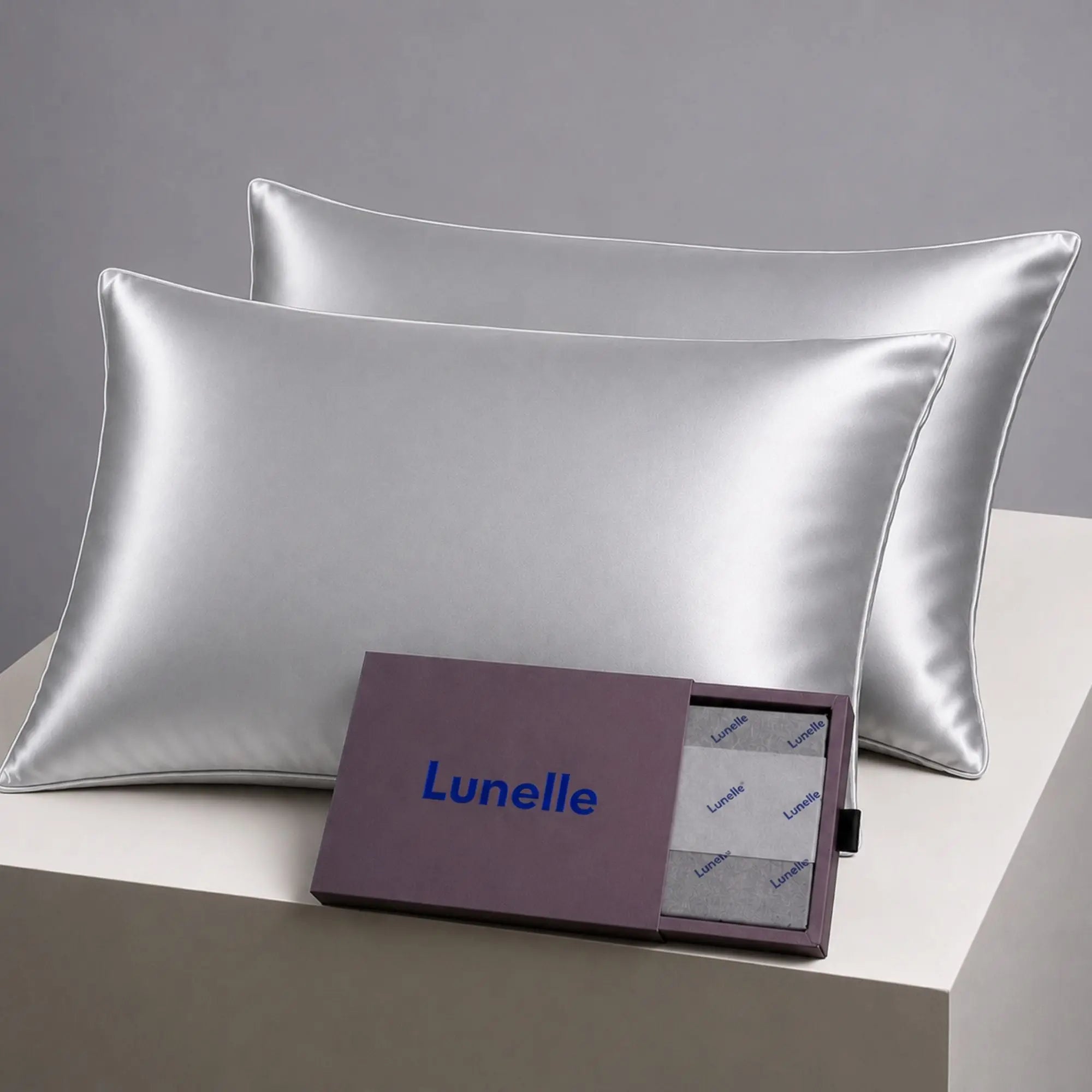 Set Of 2 | 22 Momme 100% Mulberry Silk Pillowcases for Hair & Skin - Silver Lunissy UK