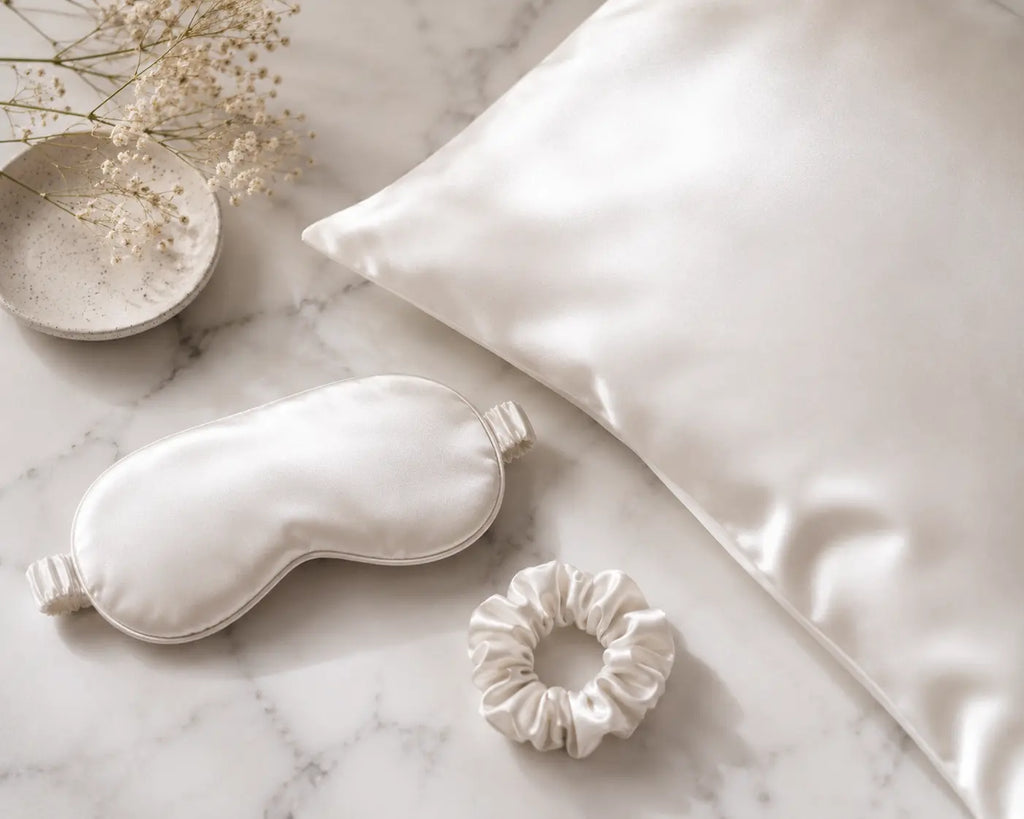 Lunelle white 22 momme mulberry silk pillowcase pair in a modern bedroom setting