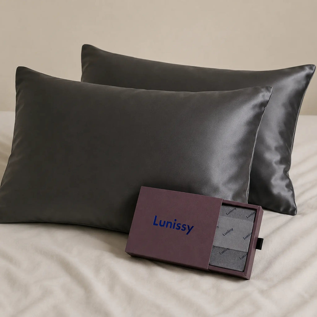 Set Of 2 | 30 Momme 100% Mulberry Pillowcases for Hair & Skin - Dark Gray Lunissy UK
