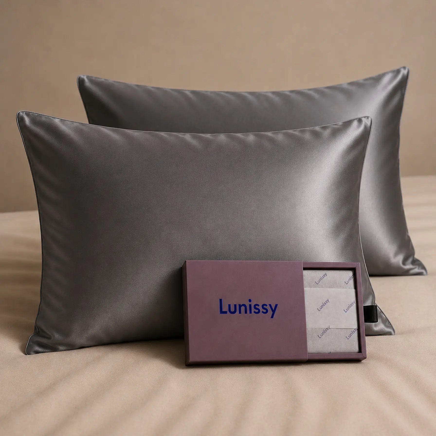 Set Of 2 | 22 Momme 100% Mulberry Pillowcases for Hair & Skin - Dark Gray Lunissy UK