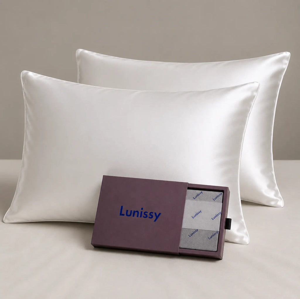 Set Of 2 | 30 Momme 100% Mulberry Pillowcases for Hair & Skin - White Lunissy UK
