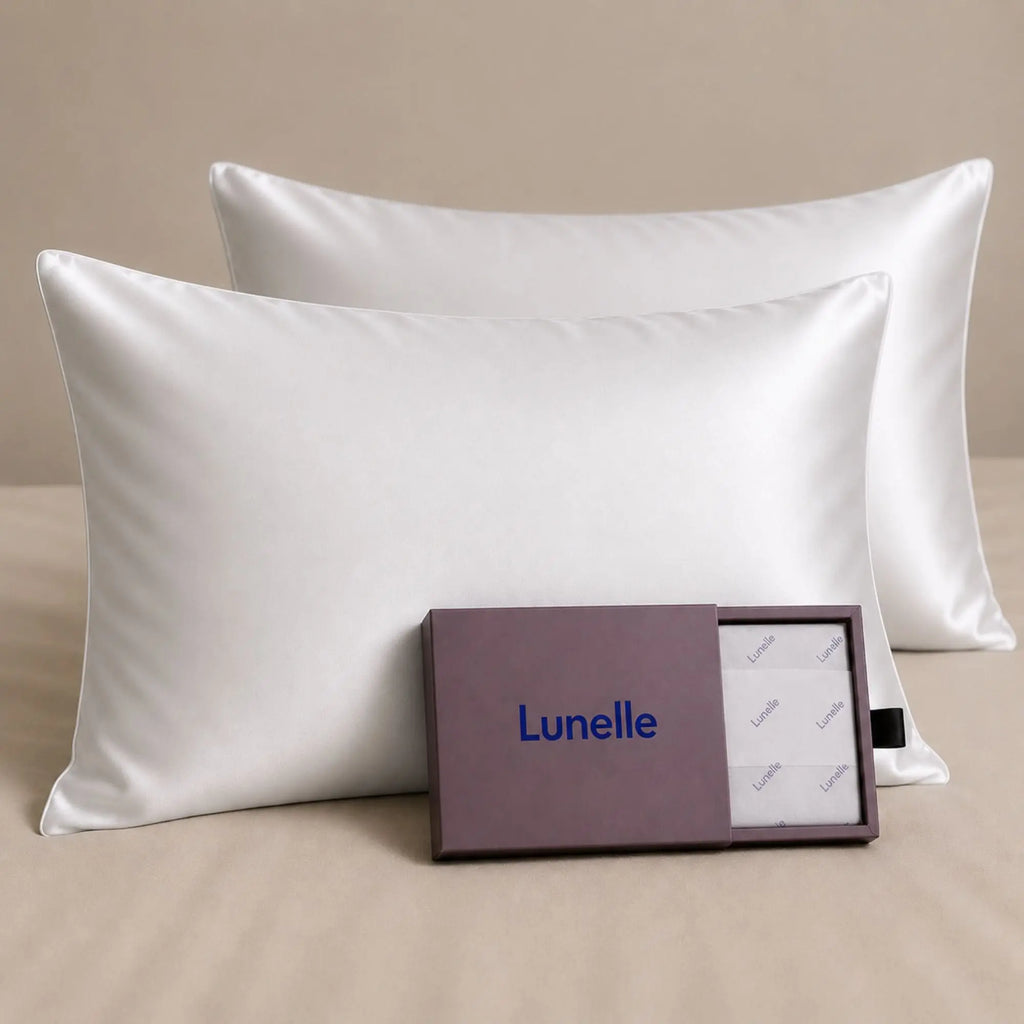 Lunelle white 30 momme 100% mulberry silk pillowcase set of two, Grade 6A OEKO-TEX certified