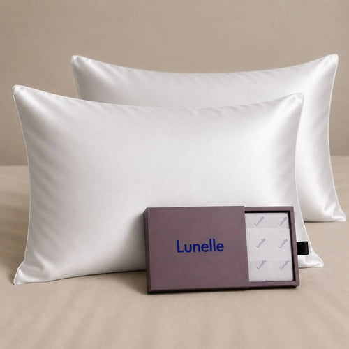 Lunelle white 30 momme 100% mulberry silk pillowcase set of two, Grade 6A OEKO-TEX certified